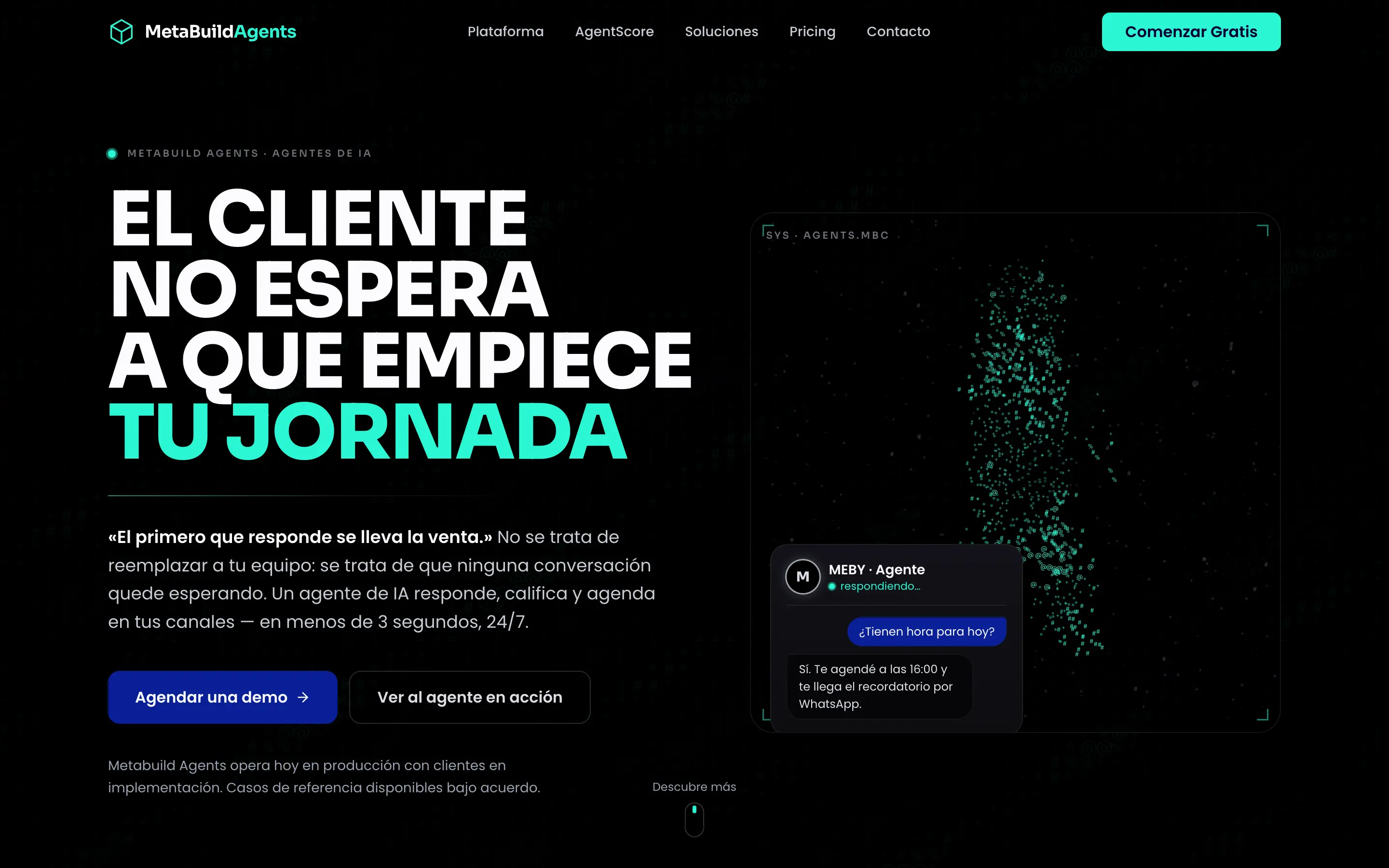 Portada de Metabuild Agents: «El cliente no espera a que empiece tu jornada», con Meby respondiendo por WhatsApp